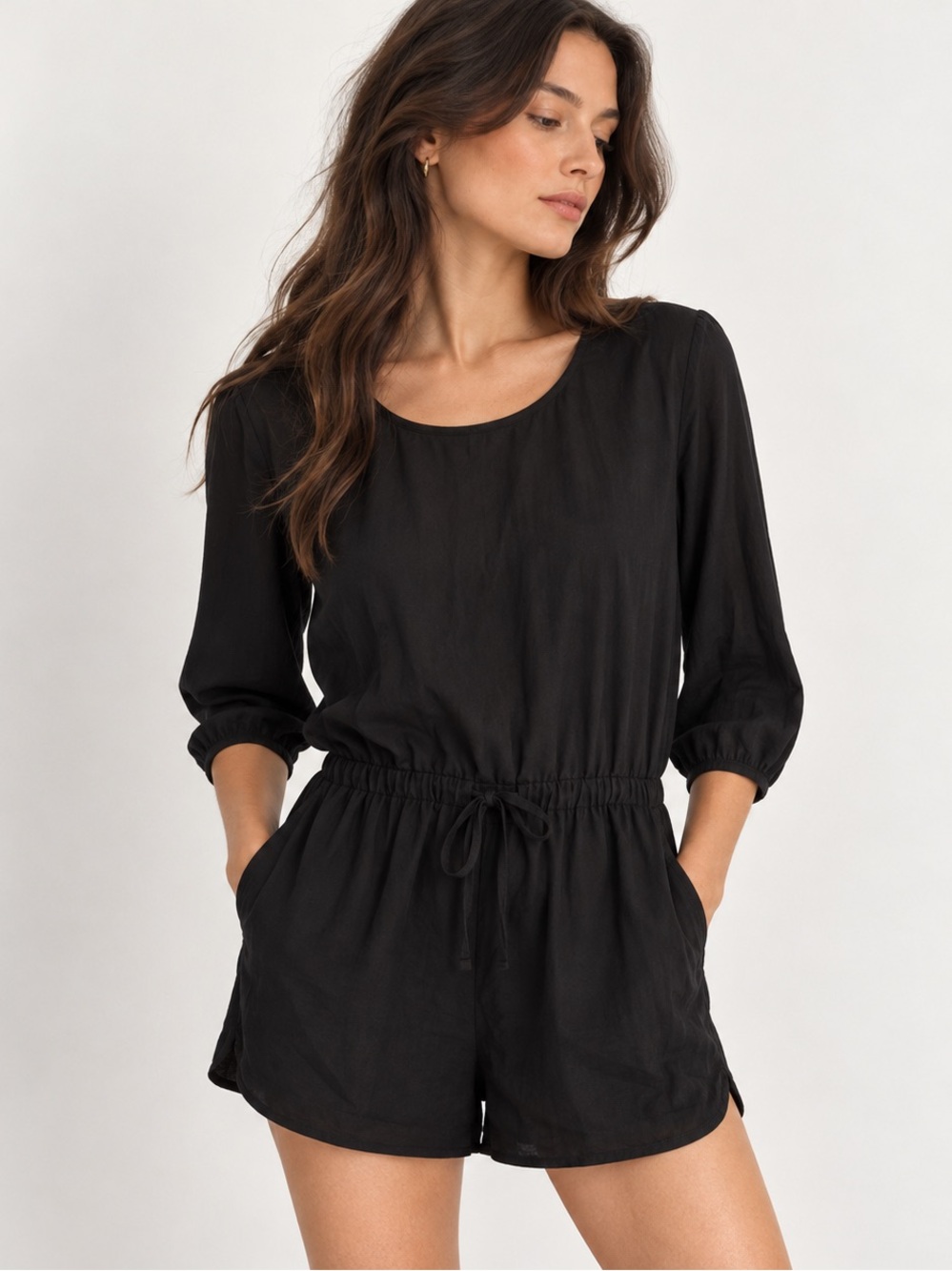 NWT Aritzia Babaton Keagan Romper Black Drawstring Pockets Size M